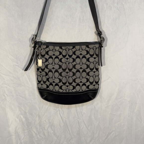 Coach Signature Soft Slim Duffle Shoulder Bag Gray & Black Y2K Crossbody 9362 - Picture 2 of 11